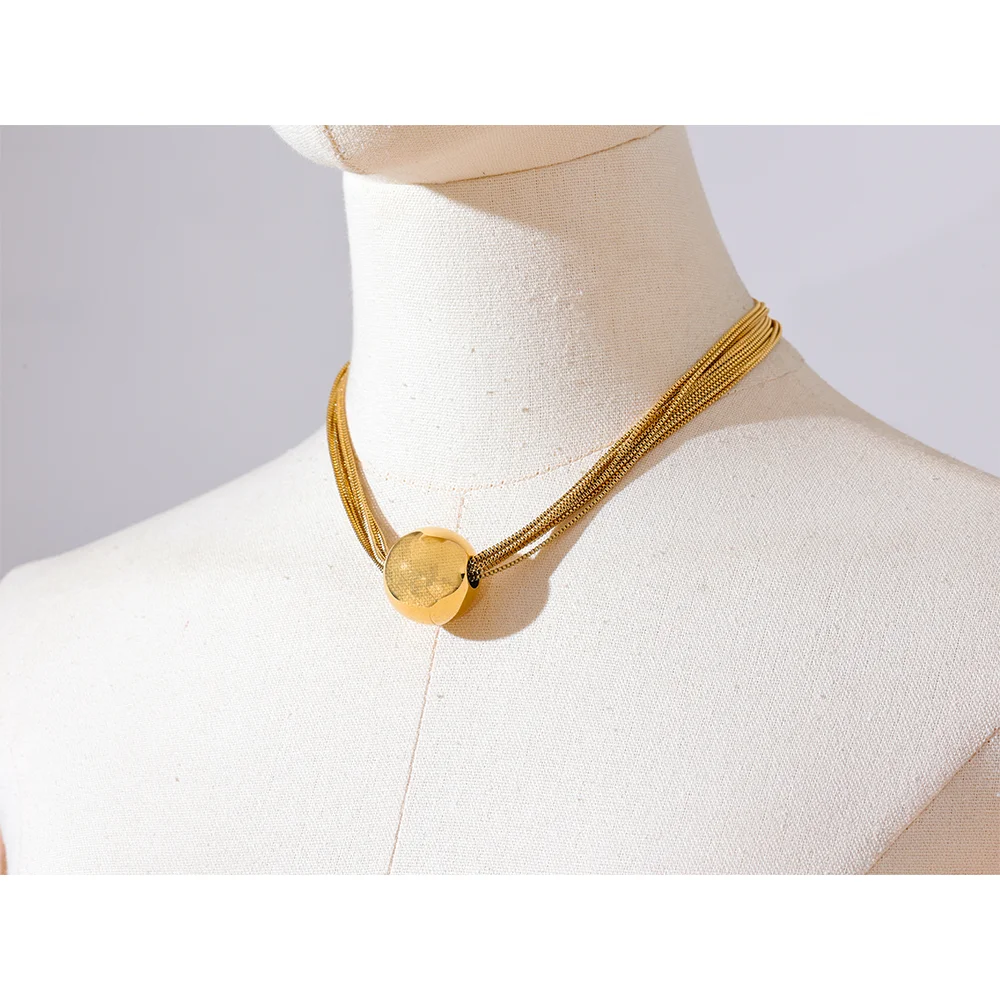 Long necklace layered chain with small round ball charm pendant