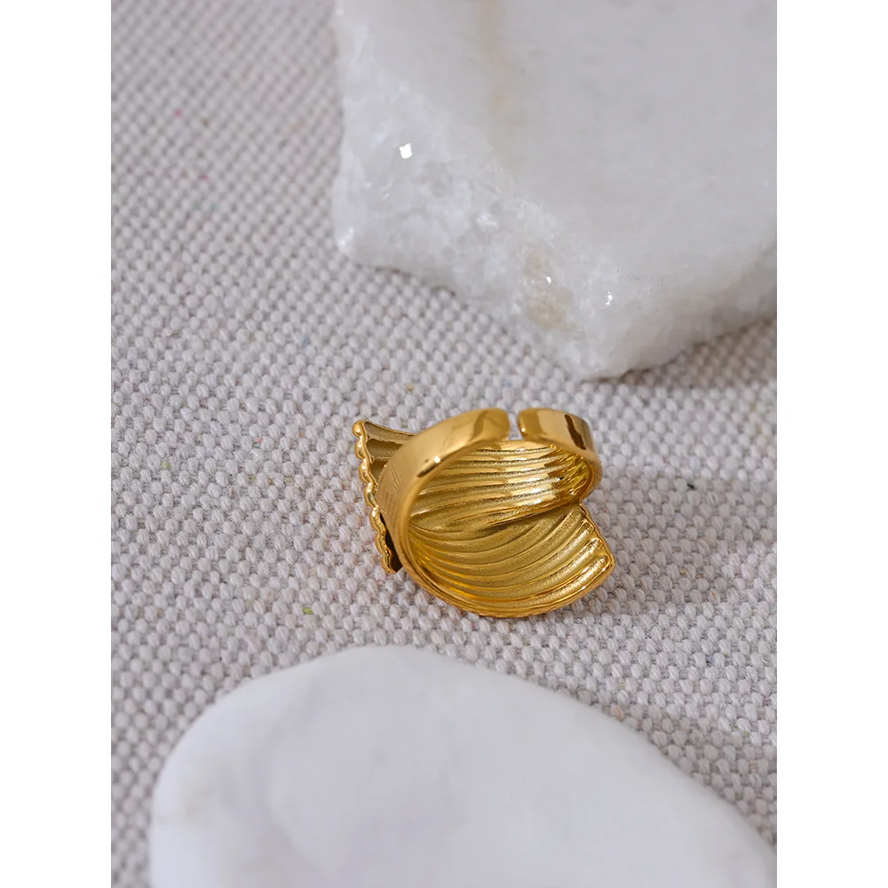 Jewelry stainless steel rings with geometric wide band gold finish