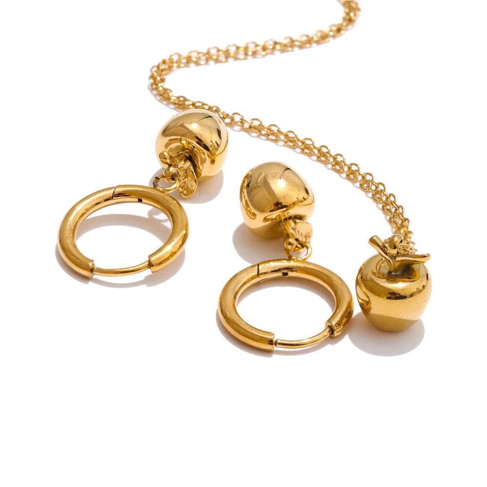 Apple gold necklace with matching earrings gold earrings in a jewelry set