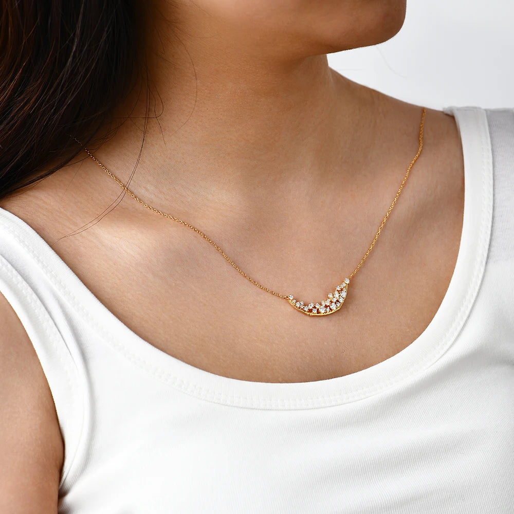 Womens necklace silver with a refined silver moon centerpiece