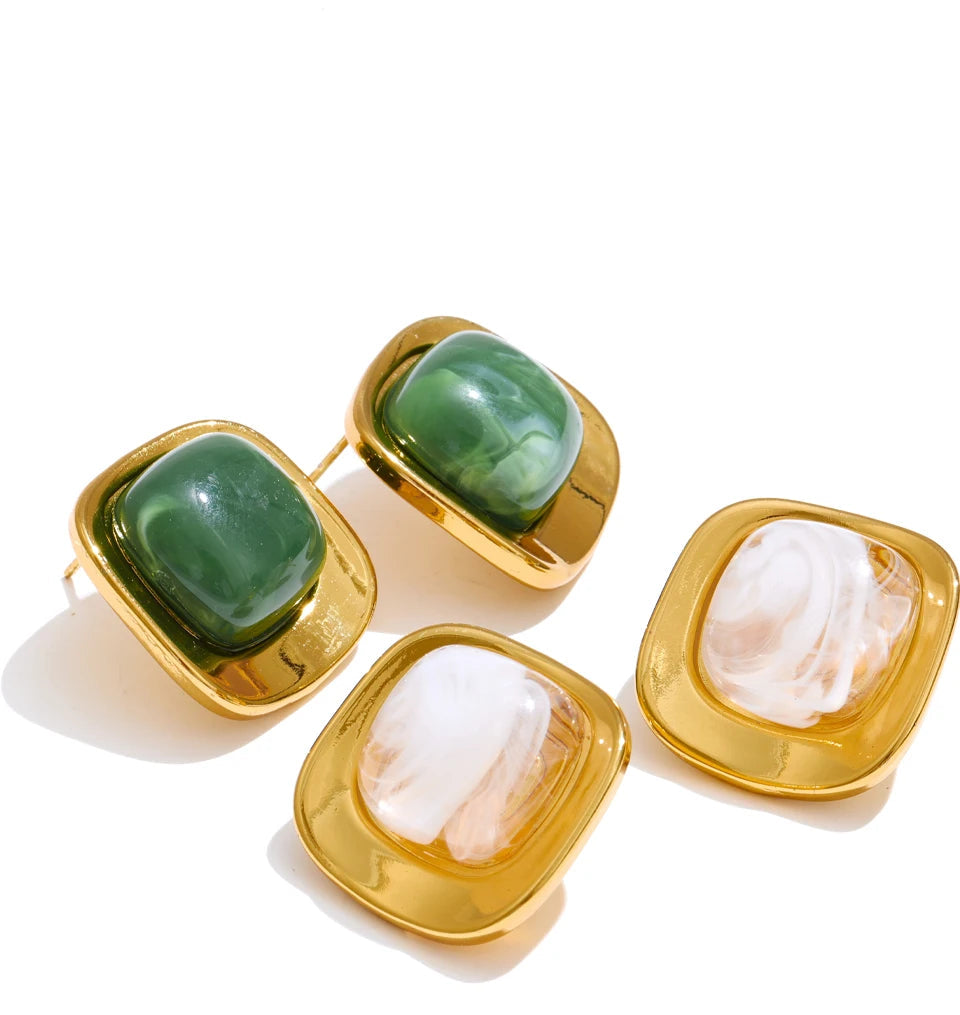 Chic gold earrings earrings with resin square accents