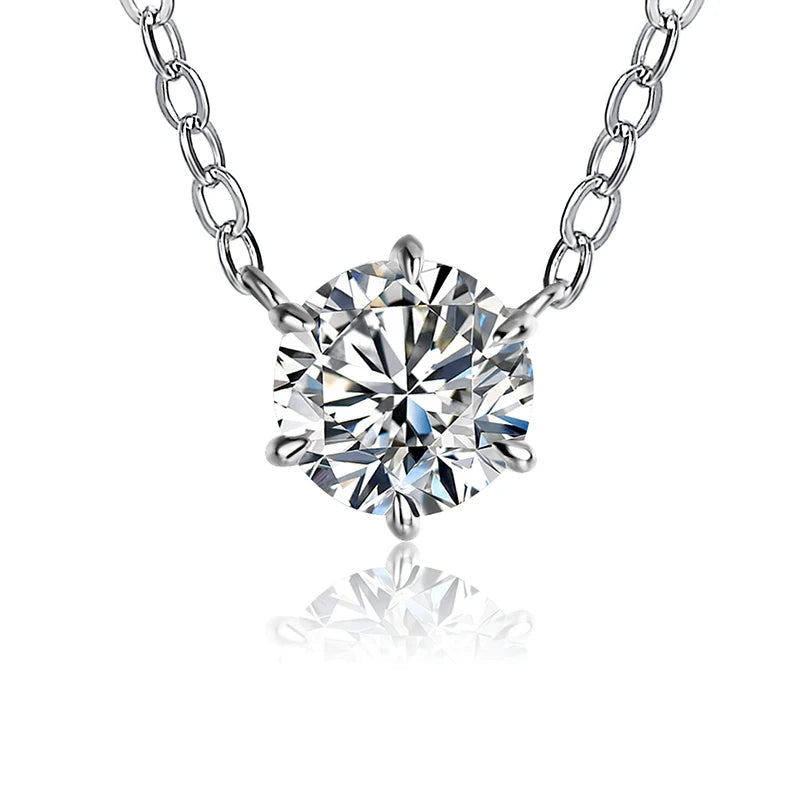 Pendant necklace with round cut 1.0ct D color moissanite on 925 sterling silver