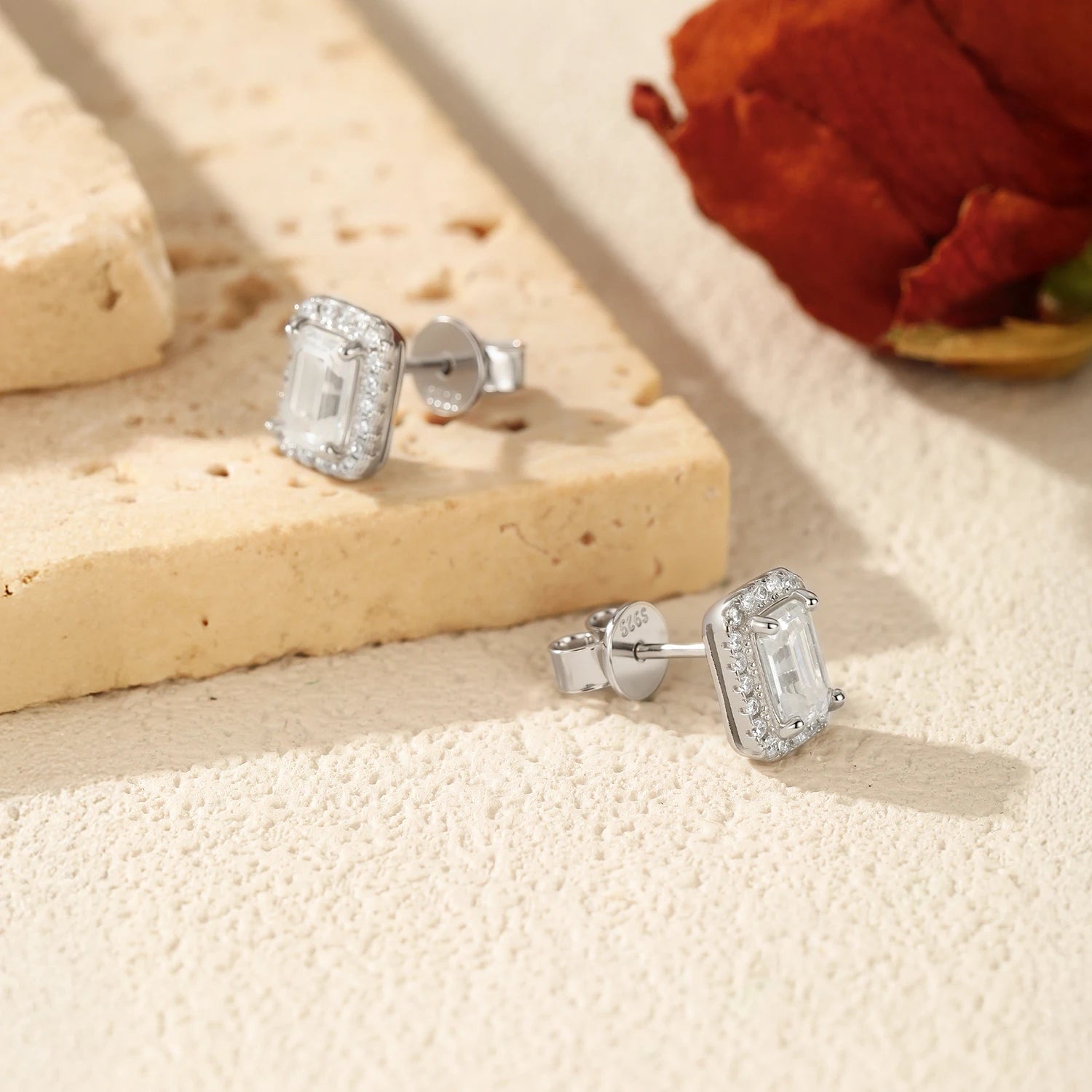 Classic halo earrings diamond earrings style in silver