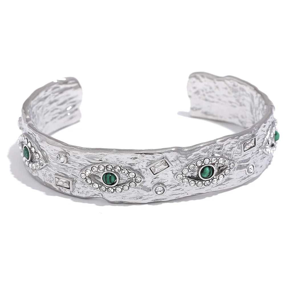 Quartz-like zircon eye in cuff bracelet statement piece