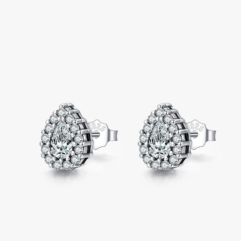 Water drop zircon stud earrings 925 sterling silver