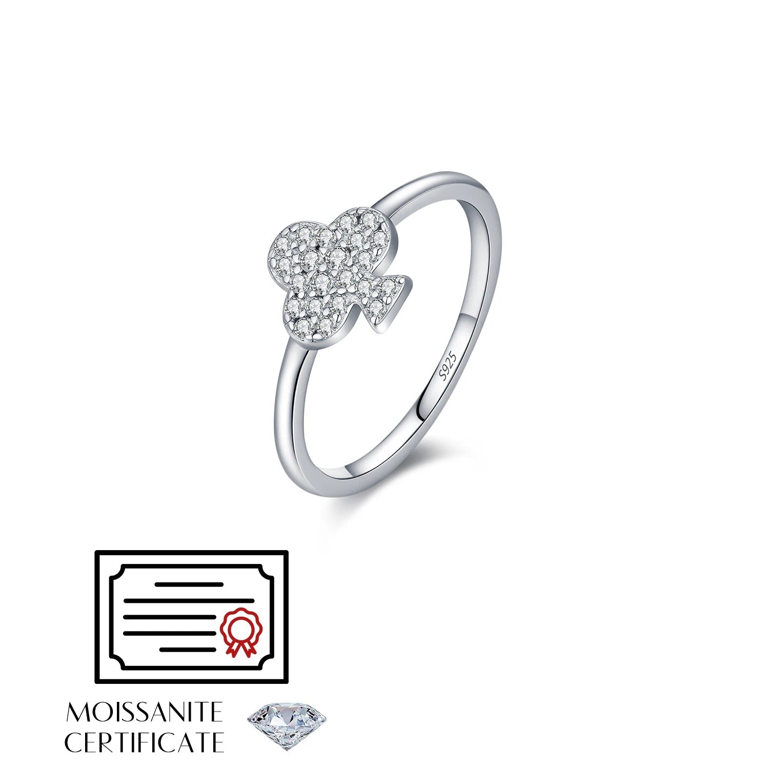 925 silver moissanite ring with club-inspired detailing