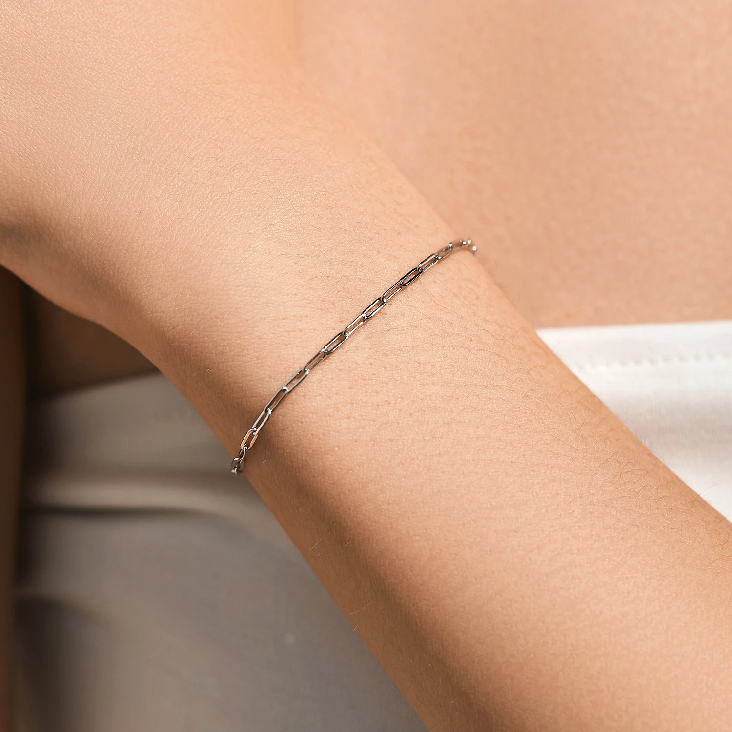 Sterling silver rectangle chain bracelet chic modern style