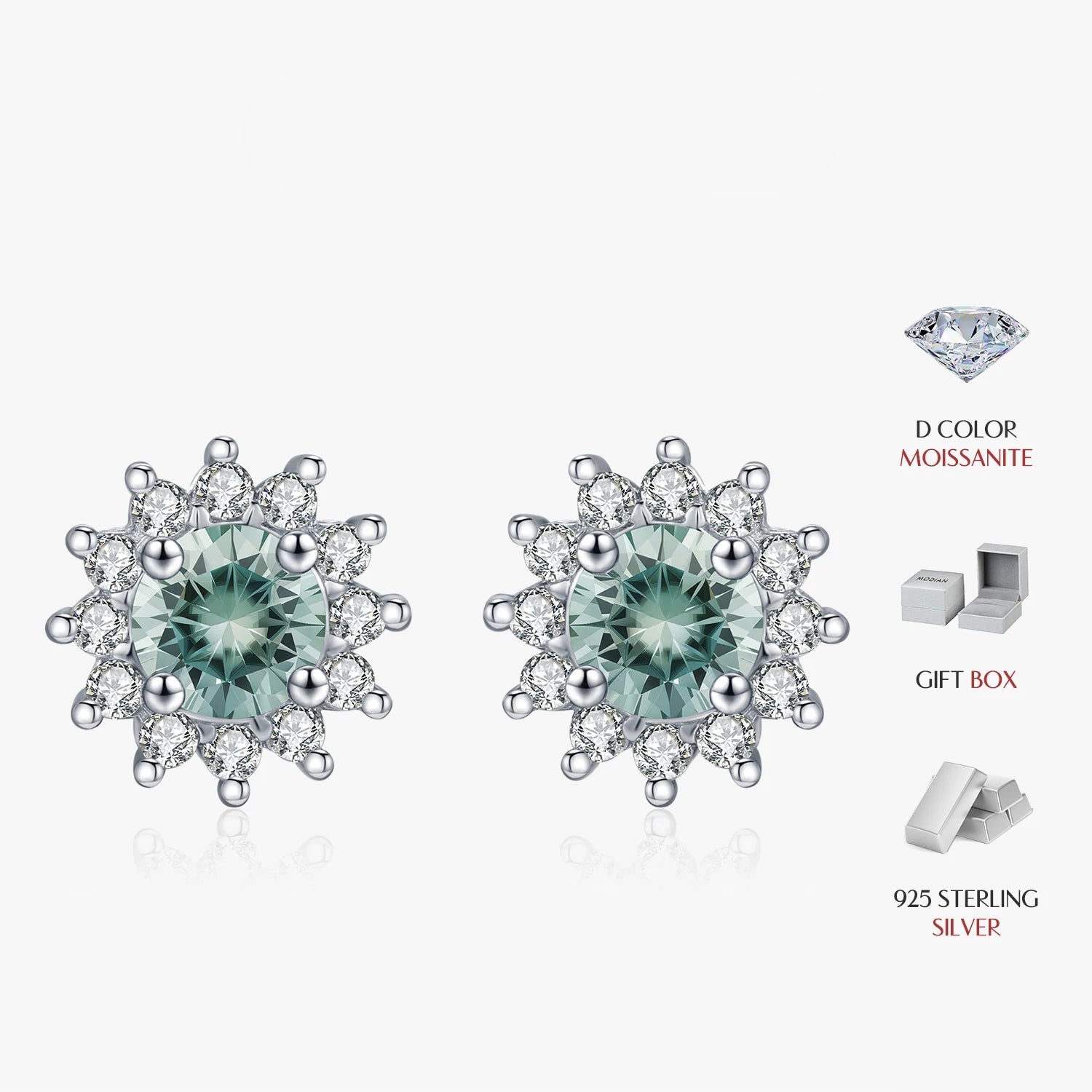 Fine jewelry stud earrings crafted with colorful moissanite stones