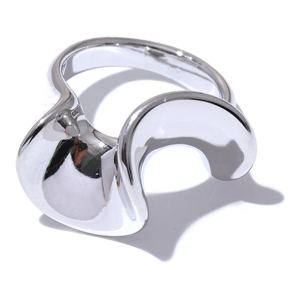 Polished stainless steel ring styled as unique jewelry piece