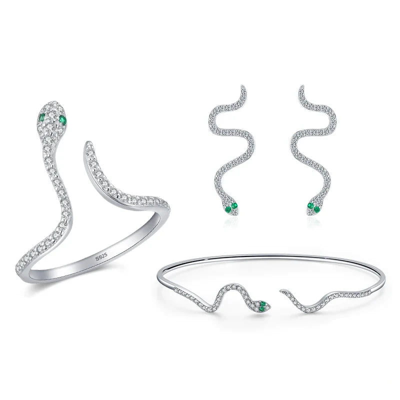 CZ sterling silver jewelry set with sterling silver earrings and silver bracelet