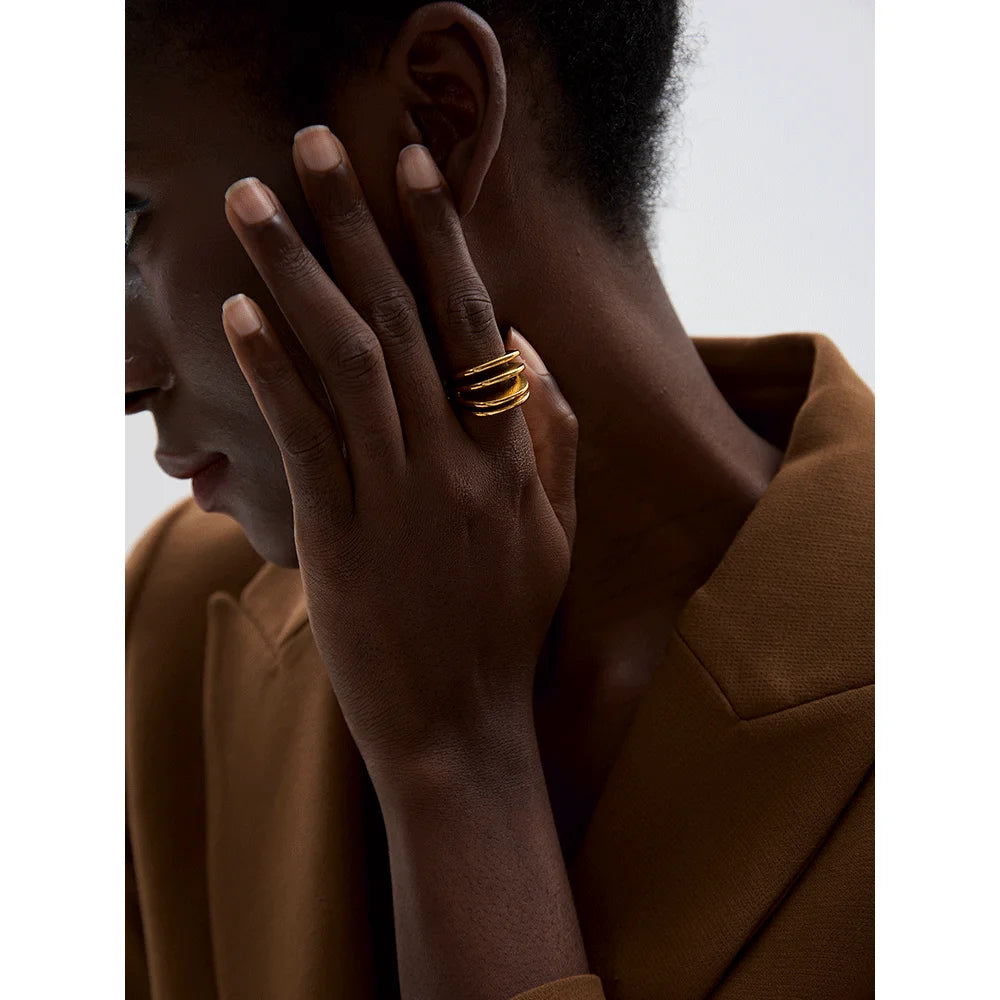 Ring with gold and ring size adjustability in stainless steel rings