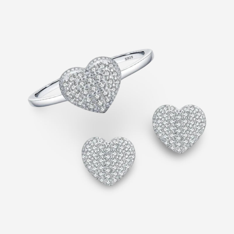 Heart earrings and sterling silver ring set in 925 sterling silver