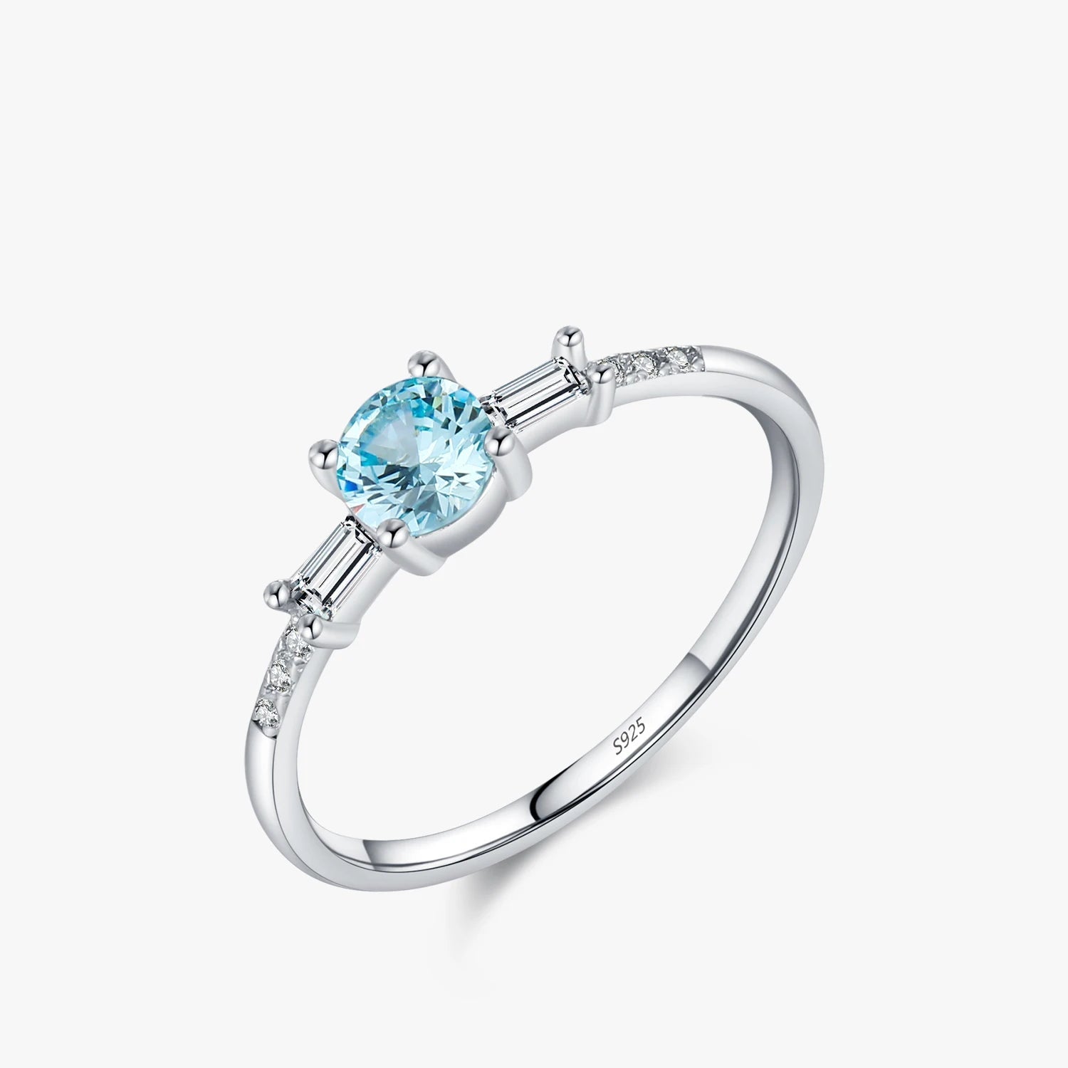 Serene light blue cubic zirconia wedding ring in sterling silver