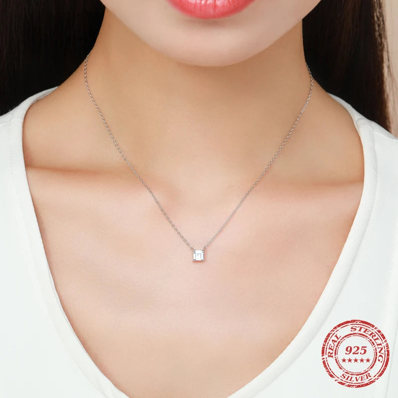 Emerald-cut crystal necklace with silver color chain option