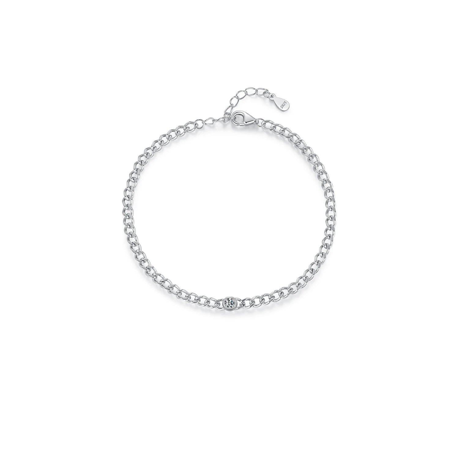 Elegant moissanite bracelet gleaming on a gourmette chain in 925 sterling silver