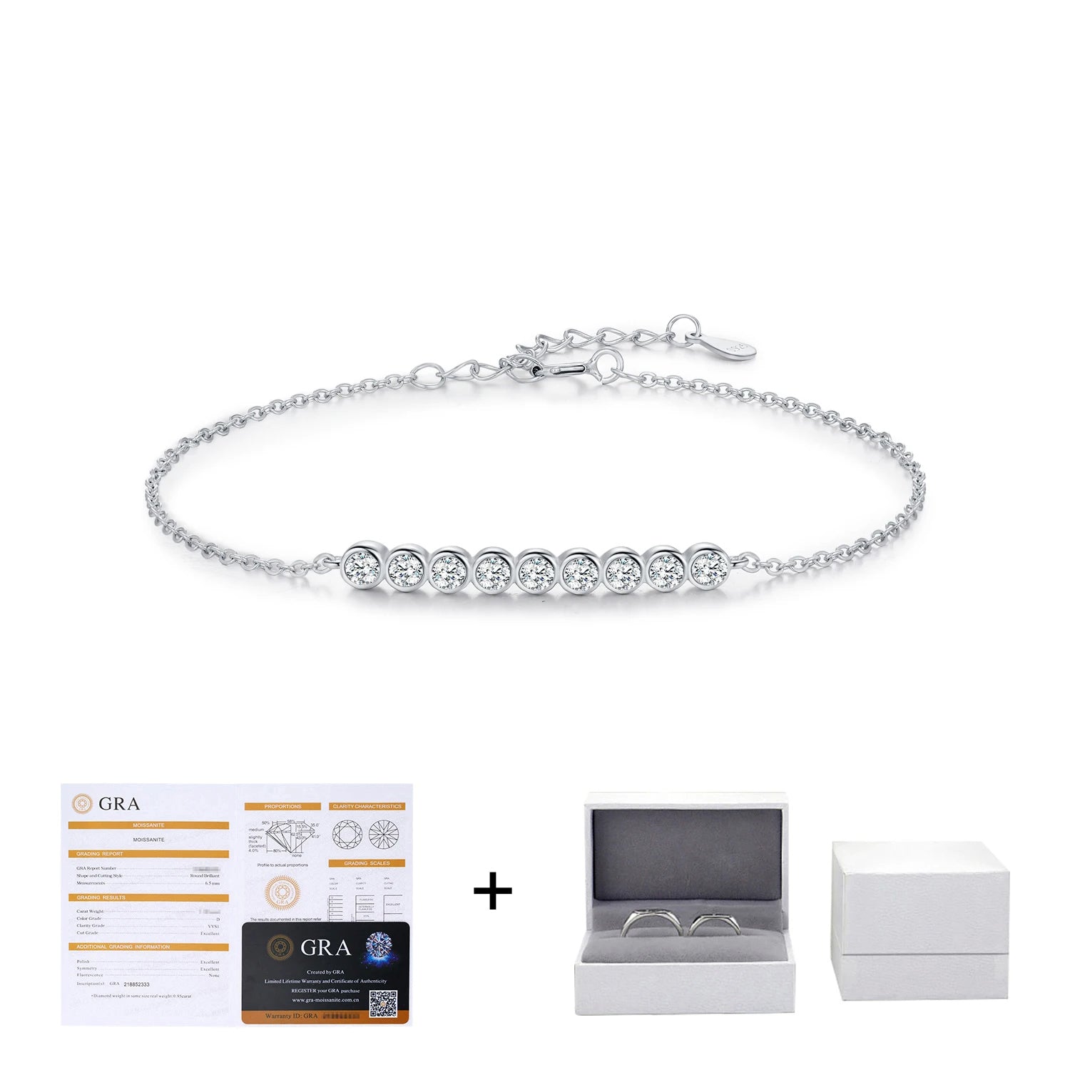 925 sterling silver bracelet with moissanite lab diamond round