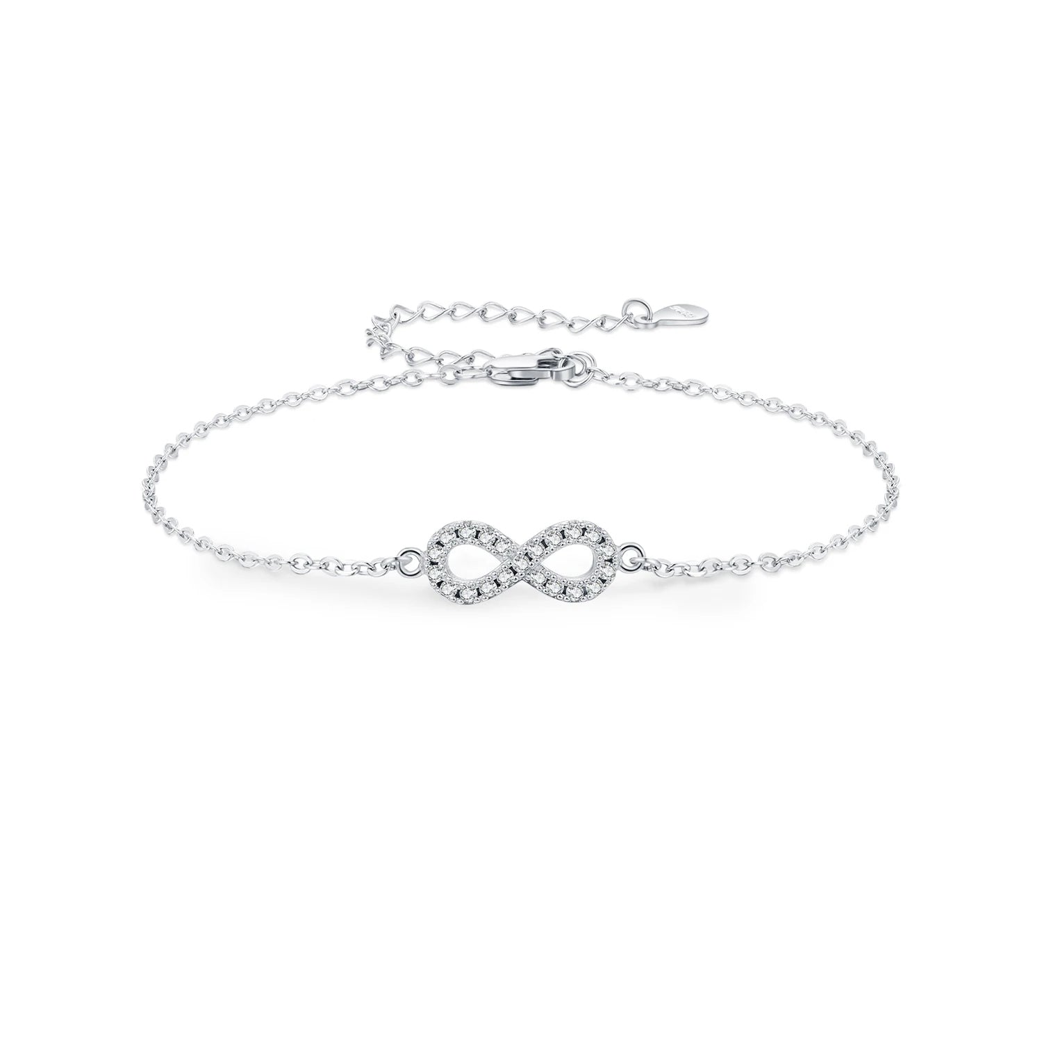 Infinity bracelet with D-color moissanite diamonds in sterling silver