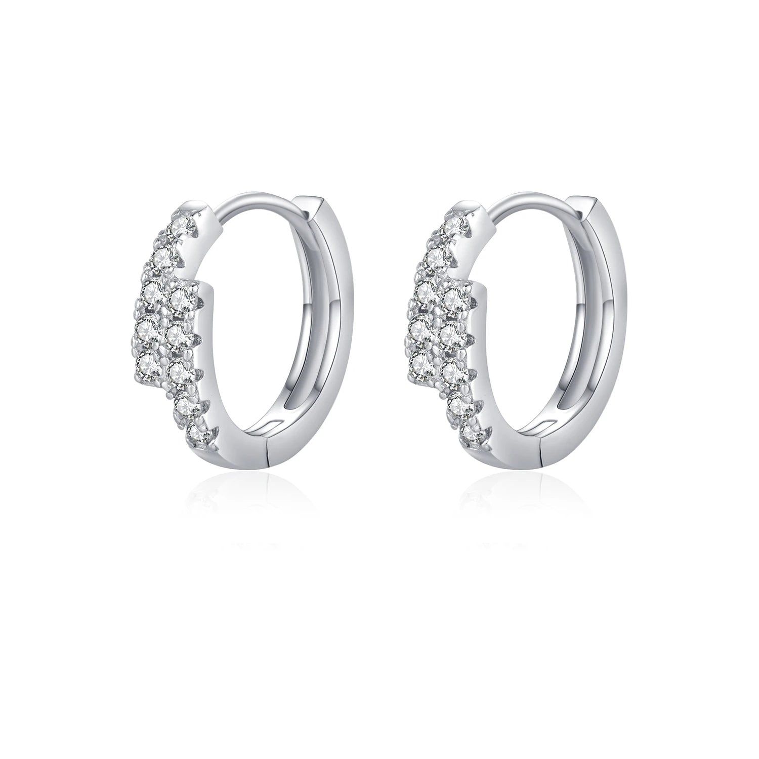 A pair of sterling silver hoop earrings with double rows of moissanite stones