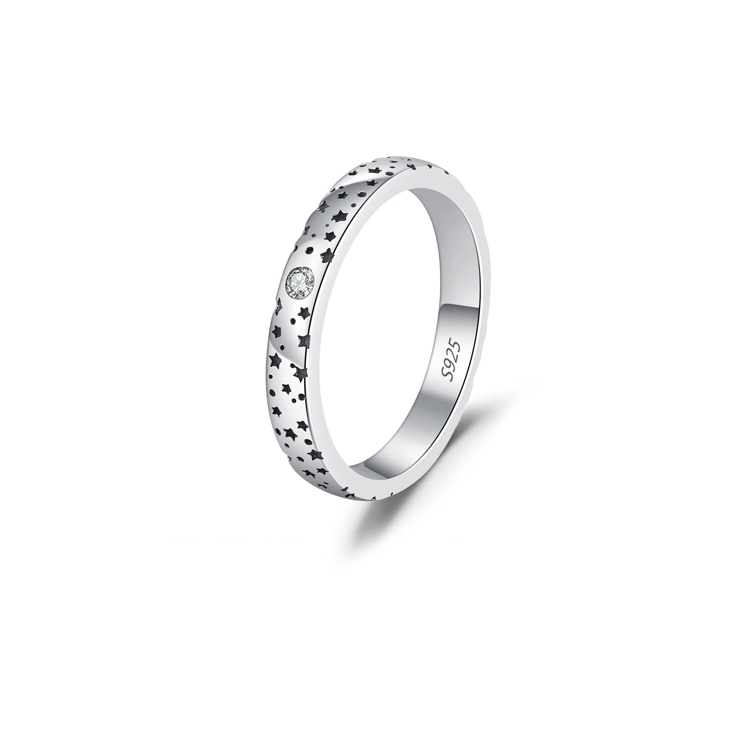 D color moissanite couple ring in sterling silver with star details