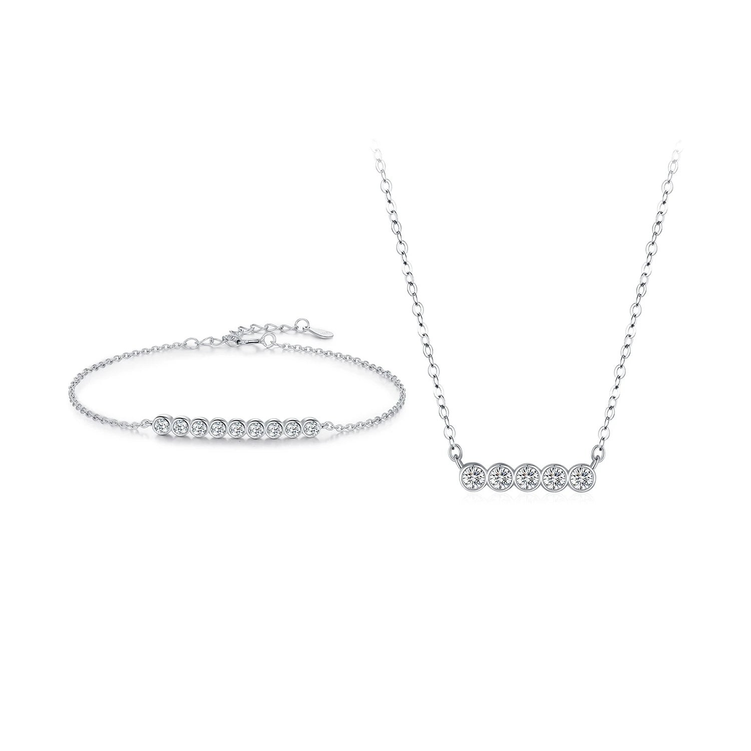 D Color moissanite chain necklace with pendant and matching bracelet chain in silver tone