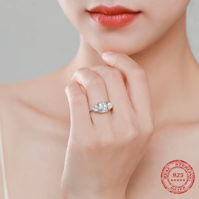 Wedding rings with rectangle detail in sterling silver style