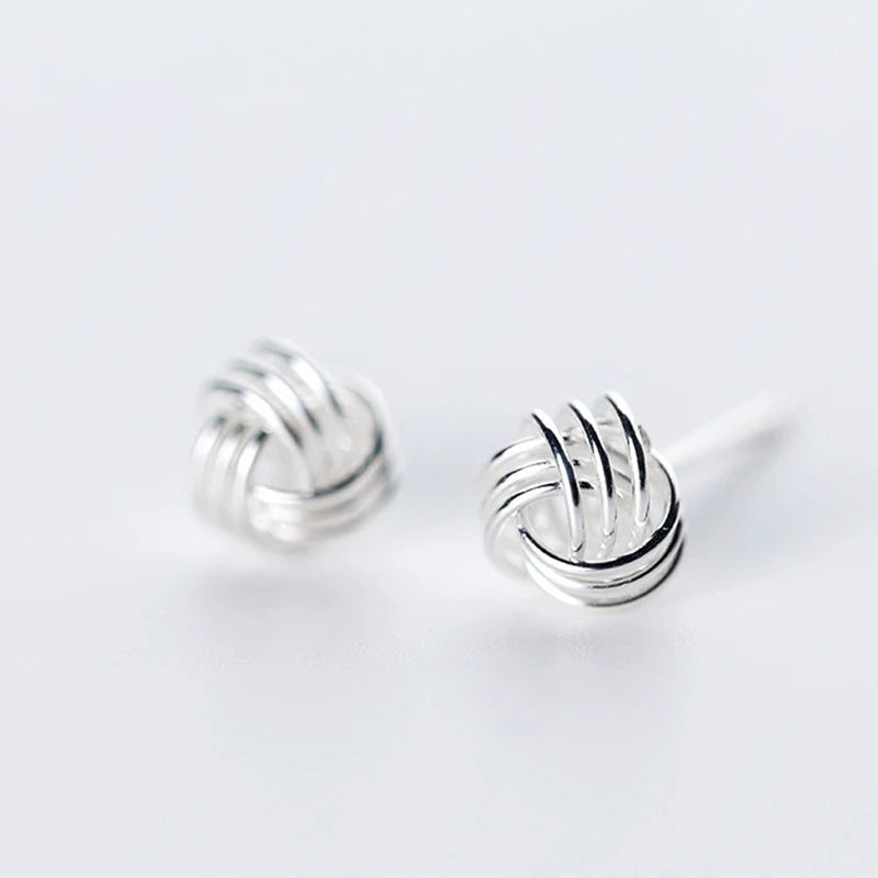 Sterling silver earrings with knotted design as stud earrings for women