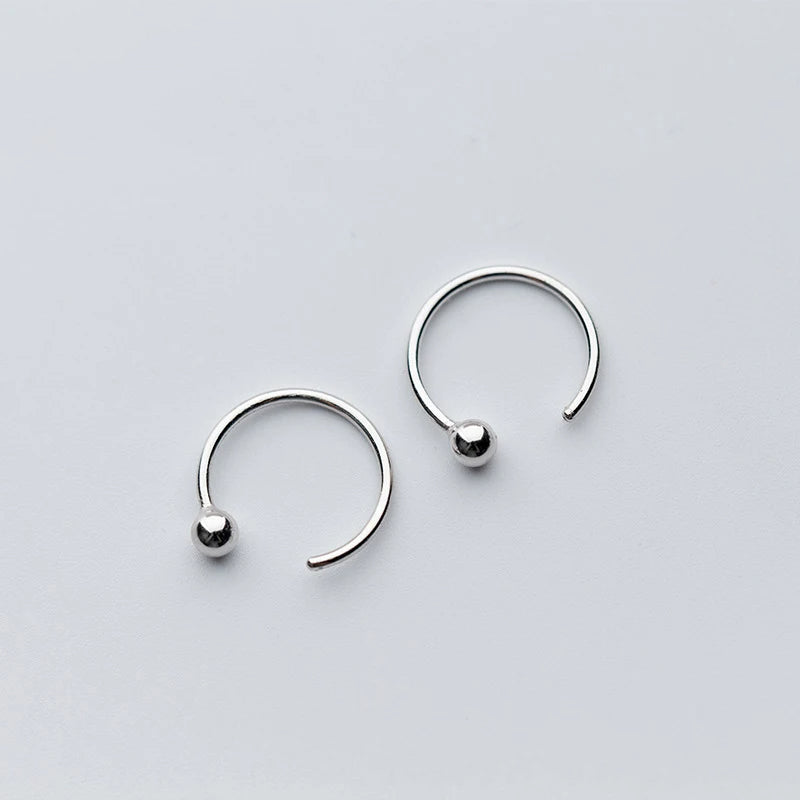 Sterling silver hoop earrings with round bead detail in 925 sterling silver