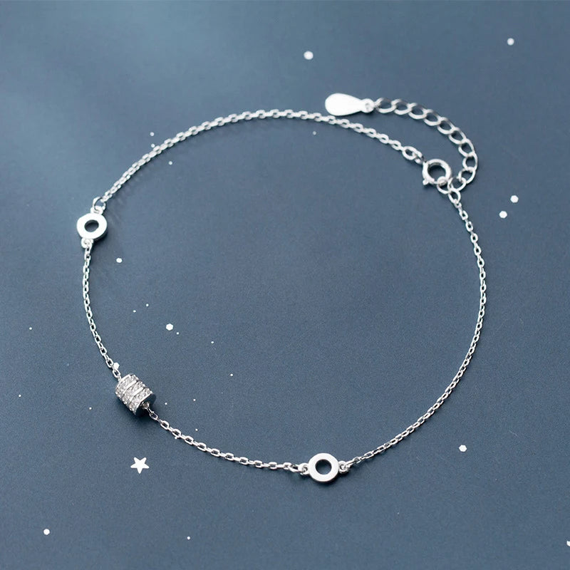 Sterling Silver Geometric Oval Link Bracelet/Anklet