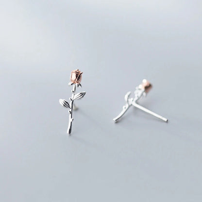 Romantic Rose Stud Earrings in 925 Silver