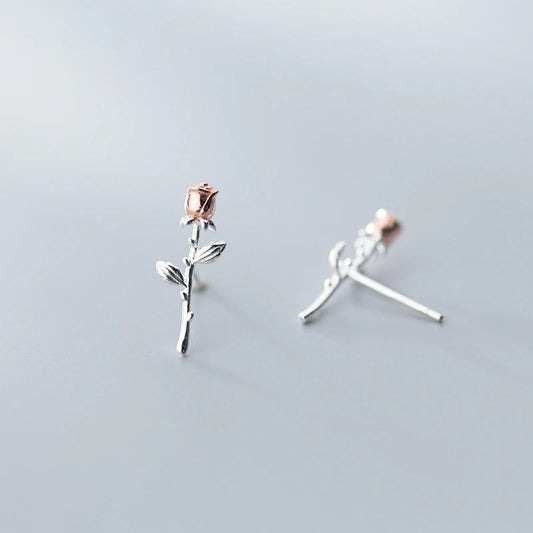 Romantic Rose Stud Earrings in 925 Silver