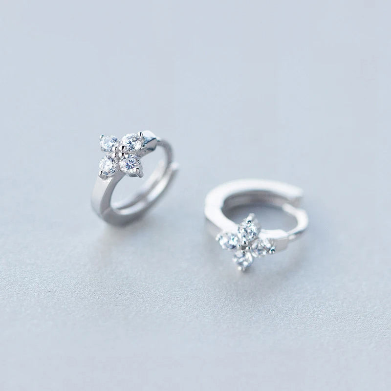 925 Silver Flower CZ Hoop Earrings