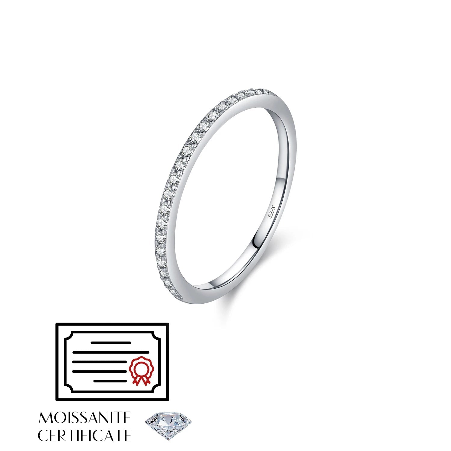 Simple 925 sterling silver ring size band with moissanite accents