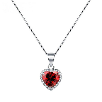 Sterling Silver Red Heart Crystal Pendant Necklace