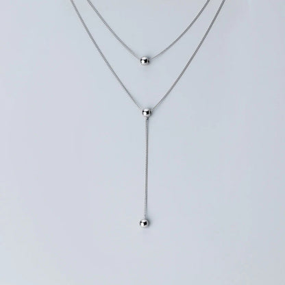 Sterling Silver Minimalist Three-Layer Bead Y-Shape Necklace