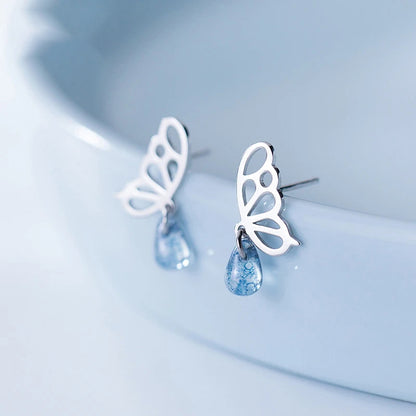 Luxury Butterfly Blue Crystal Drop Earrings