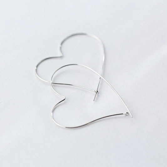 Sterling Silver Heart Charm Hoop Earrings