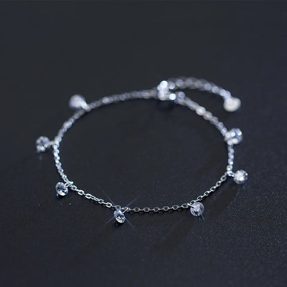 Sterling Silver Chain Bracelet – Shining Clear CZ Lobster Lock Jewelry for Women