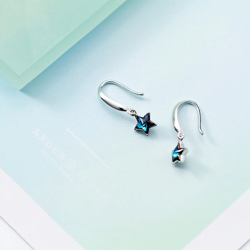 Blue Crystal Star Dangle Earrings