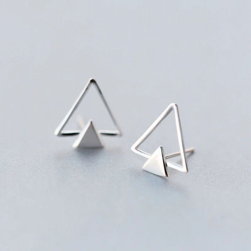 Clear triangle silver stud earrings crafted in 925 sterling silver