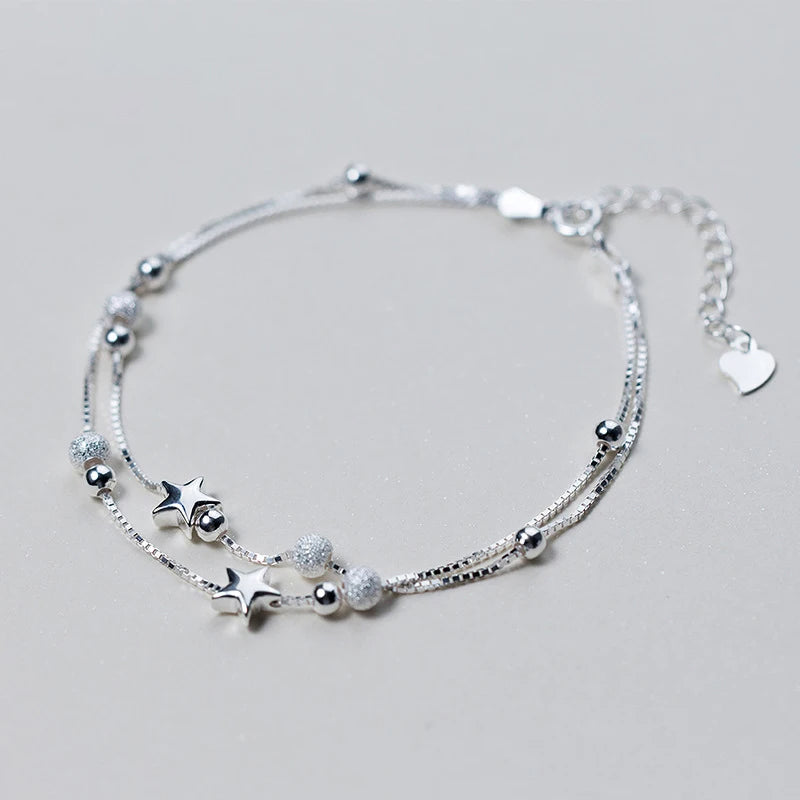 Sterling Silver Double Layer Star Beads Bracelet