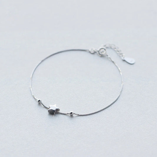 Sterling Silver Star and Bead Chain Bracelet