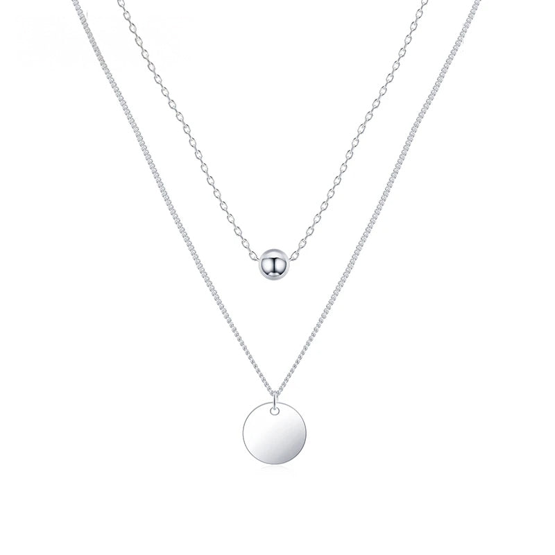 Sterling Silver Double-Layer Round Pendant Necklace