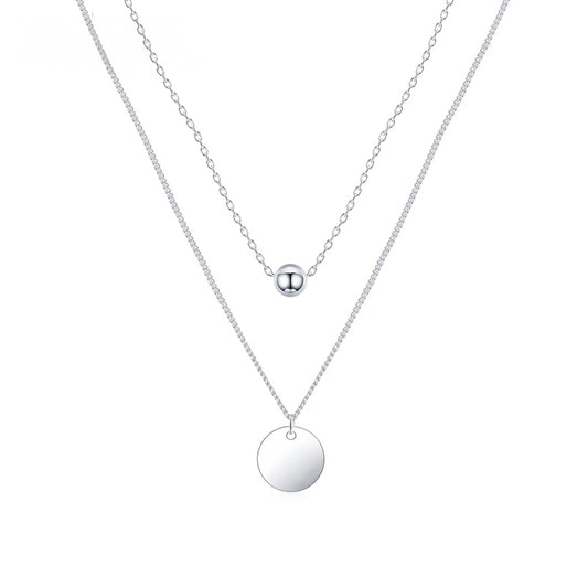 Sterling Silver Double-Layer Round Pendant Necklace