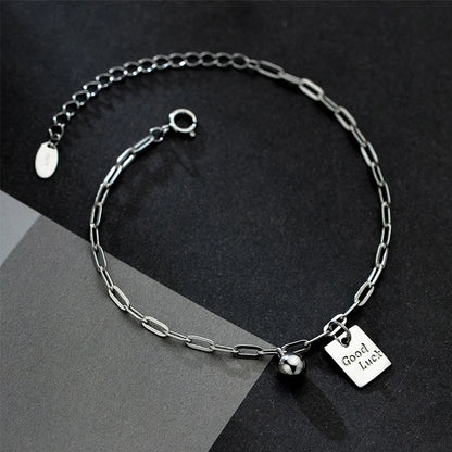 Sterling Silver Lucky Carved Chain Bracelet