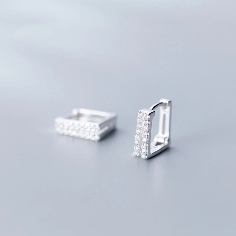 Hoop earrings for women with square silhouette and CZ sparkle