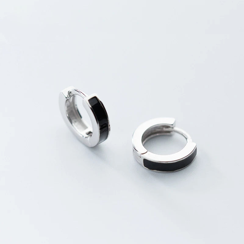 Black and White Enamel Hoop Earrings