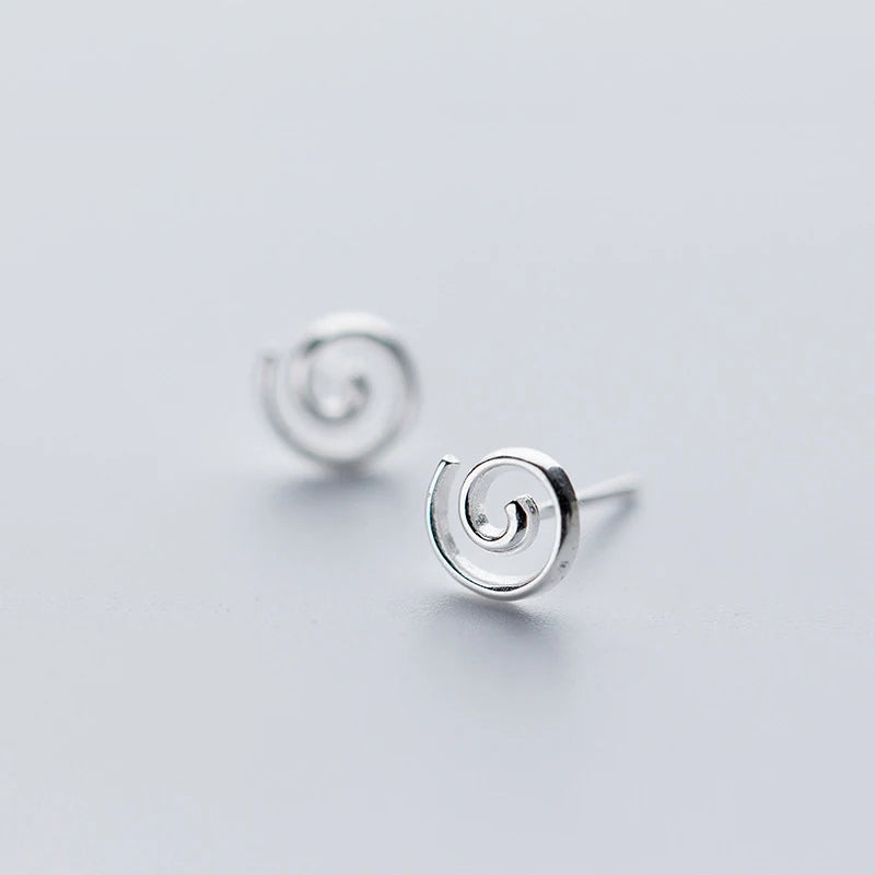 925 Silver Round Geometric Stud Earrings