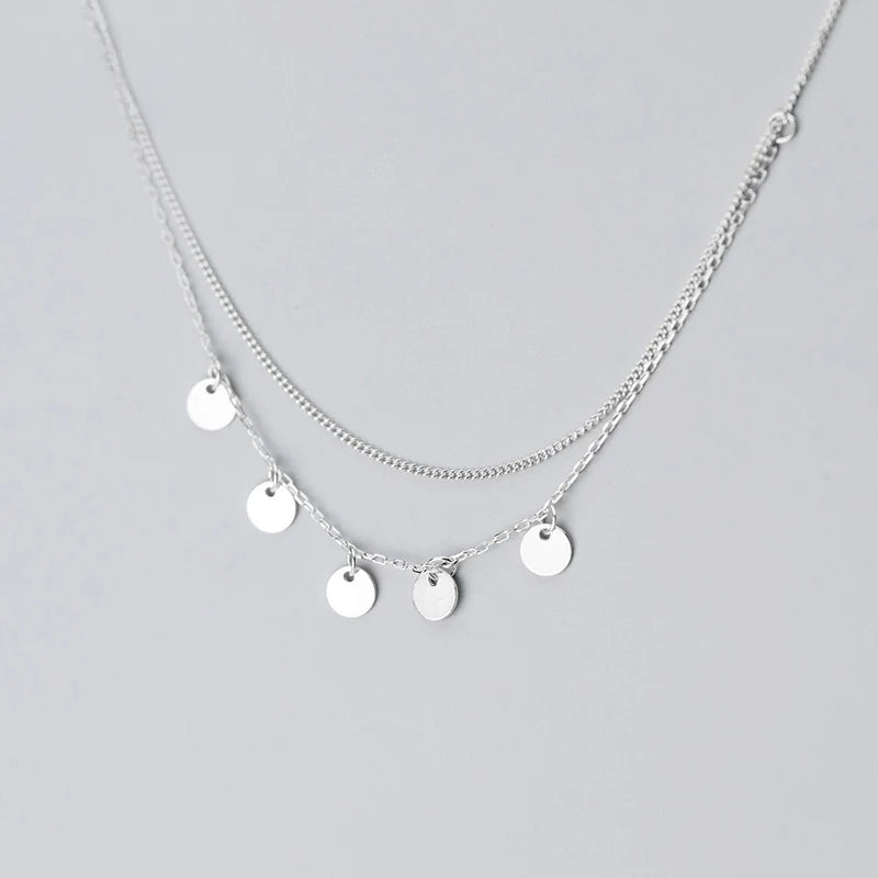 Sterling Silver Double Chain Sequins Pendant Necklace