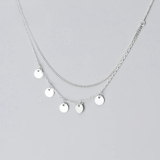 Sterling Silver Double Chain Sequins Pendant Necklace