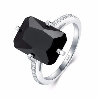 Black Crystal Vintage Silver Ring